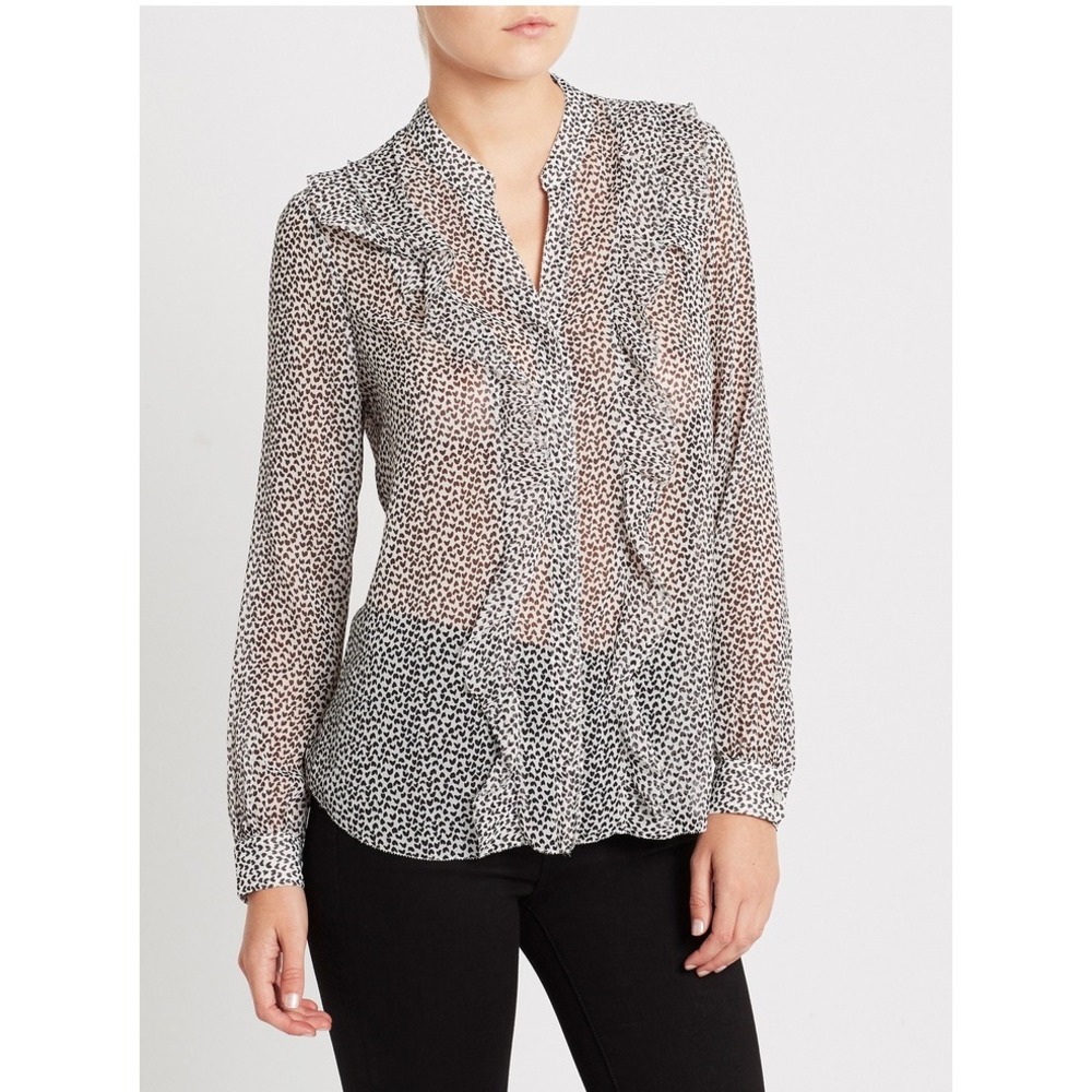 L'AGENCE Nadine Mini Black Heart Print Blouse Romantic Parisian Designer Medium